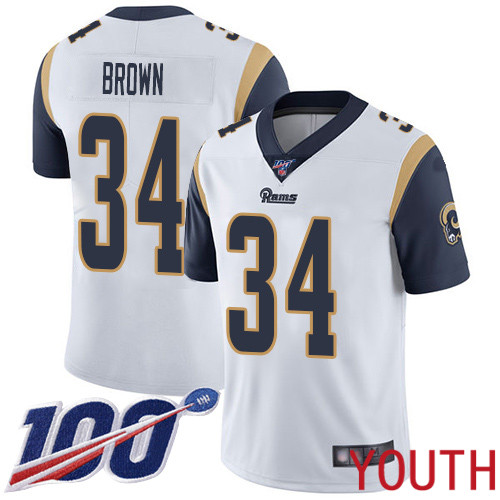 Los Angeles Rams Limited White Youth Malcolm Brown Road Jersey NFL Football 34 100th Season Vapor Untouchable